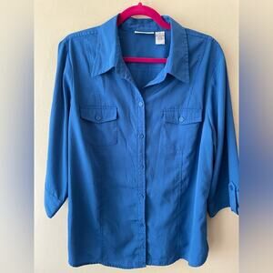VINTAGE 90s Short Sleeve Button Down Top Blue Plus Size XL Joanna